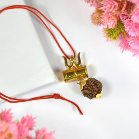 Trishakti Rudraksha Damru Locket Pendant for Protection, Spiritual Strength, Positive Energy