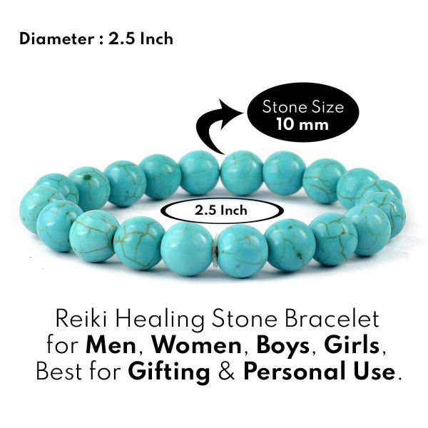 Turquoise 10 mm Round Bead Bracelet for Protection, Confidence, Communication & Positive Energy