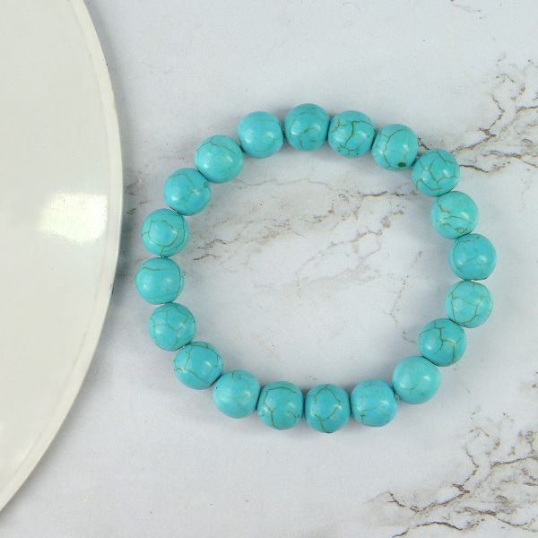 Turquoise Syn 10 mm Round Bead Bracelet for Protection, Confidence, Communication & Positive Energy