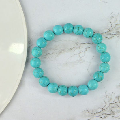 Turquoise Syn 10 mm Round Bead Bracelet for Protection, Confidence, Communication & Positive Energy