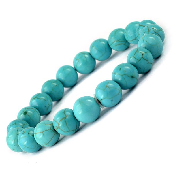 Turquoise Syn 10 mm Round Bead Bracelet for Protection, Confidence, Communication & Positive Energy | Reiki Charged Gemstone Bracelet for Men & Women