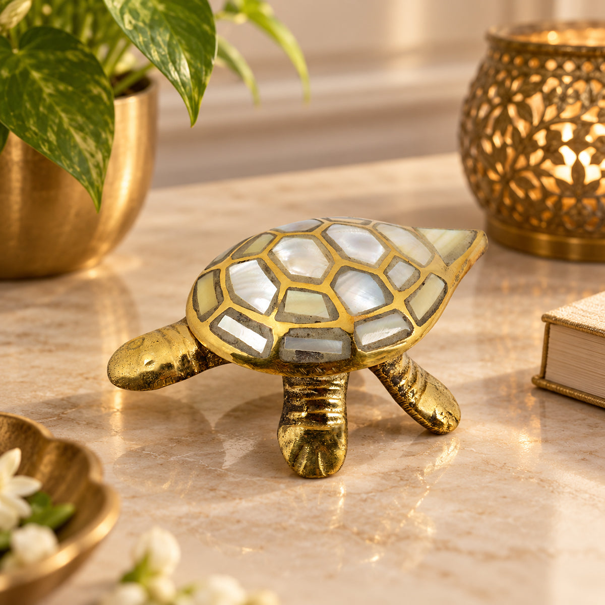 Wish Fulfilling Brass Tortoise / Turtle | Pure Brass Turtle Statue for Home, Office, Shop & Vastu Décor | Decorative Brass Tortoise Figurine for Prosperity, Harmony & Positive Energy