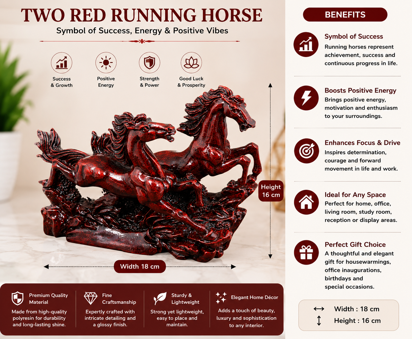 Red Horse Polyresin Showpiece