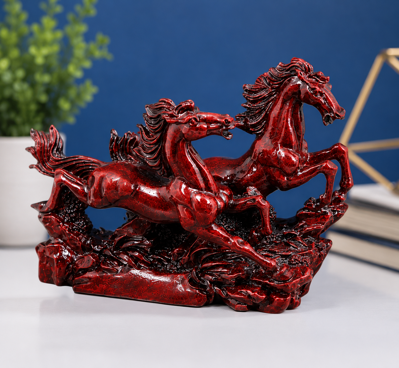 Two Big Red Running Horses Showpiece