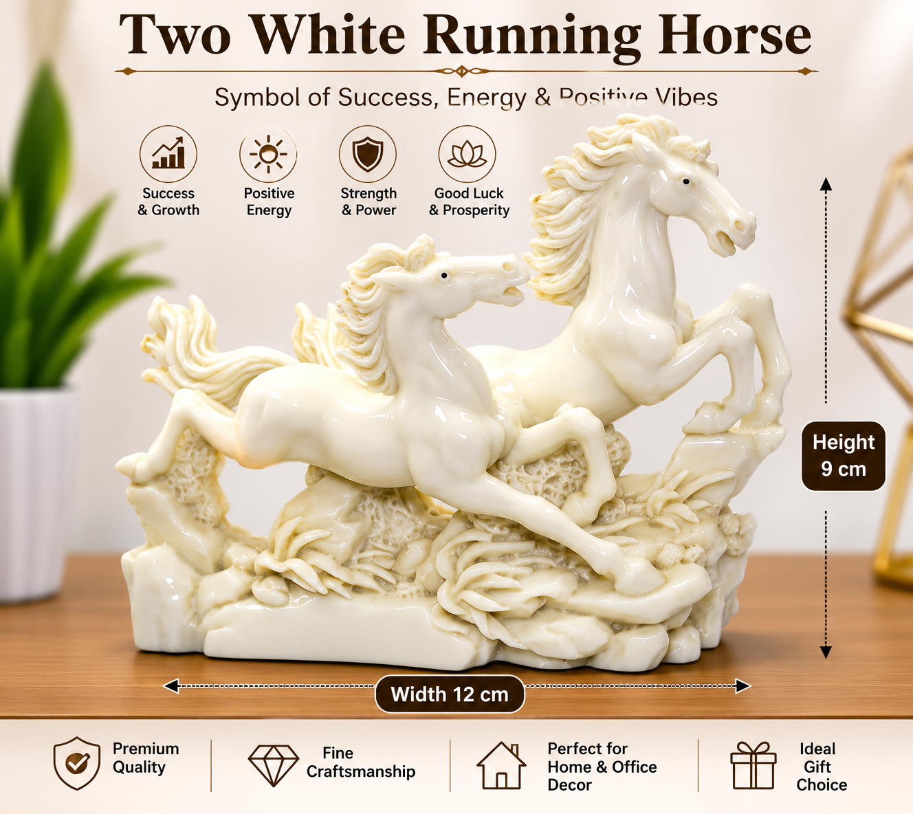 Two White Running Horse Showpiece
