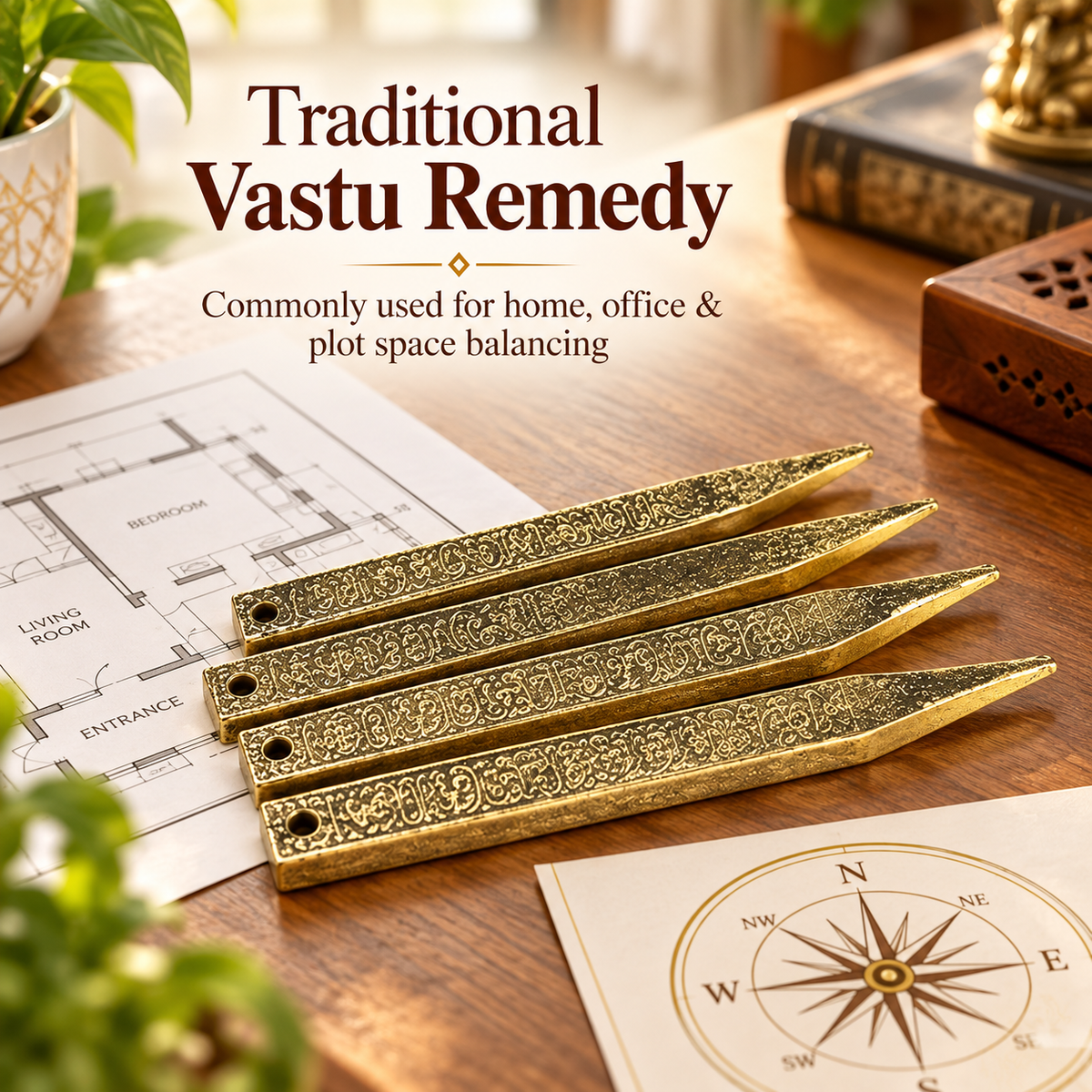 Metal Vastu Nails Keel Rod Set of 4 Pcs 12 cm