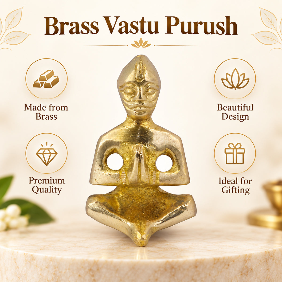 Brass Vastu Purush for Vastu Remedy | Pure Brass Vastu Purusha Idol for Home, Office, Shop & Temple | Vastu Dosh Nivaran Statue for Positive Energy, Prosperity & Spiritual Décor