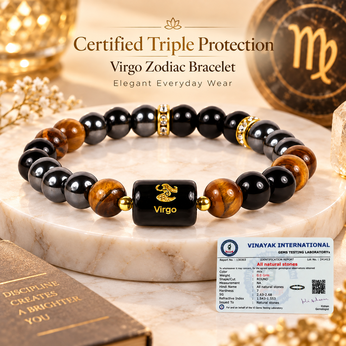 Certified Triple Protection Virgo Zodiac Bracelet 8 mm
