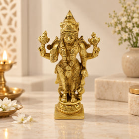 Brass Vishnu Statue for Vastu Remedy | 270–300 Gram Solid Brass Lord Vishnu Idol for Protection, Harmony & Positive Energy | Decorative Brass Vishnu Murti for Home, Office & Pooja Room