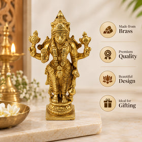 Brass Vishnu Statue for Vastu Remedy | 270–300 Gram Solid Brass Lord Vishnu Idol for Protection, Harmony & Positive Energy | Decorative Brass Vishnu Murti for Home, Office & Pooja Room