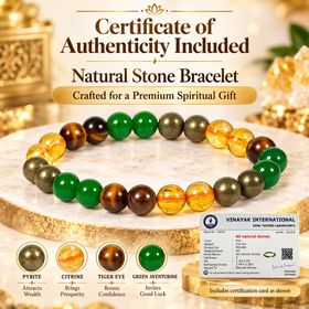 Certified Money Magnet Dhan Yog Wealth 8 mm Faceted Beads Bracelet – Citrine, Green Aventurine, Pyrite & Tiger Eye for Wealth, Prosperity, Success & Positive Energy | Men & Women