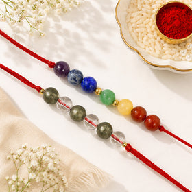 Wealth & Clarity Rakhi Combo Set of 2 | Natural Pyrite & Clear Quartz Crystal Stone Rakhi with 7 Chakra Crystal Rakhi