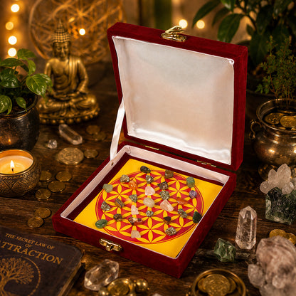 Wealth & Success Crystal Tumble Grid Box – Prosperity, Career Growth & Financial Success Crystal Set | Reiki Charged Abundance & Success Crystal Grid Kit