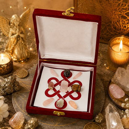Wealth Crystal Tumble Grid Box – Money & Prosperity Crystal Grid Set for Abundance, Financial Growth & Success | Reiki Charged Wealth Crystal Kit