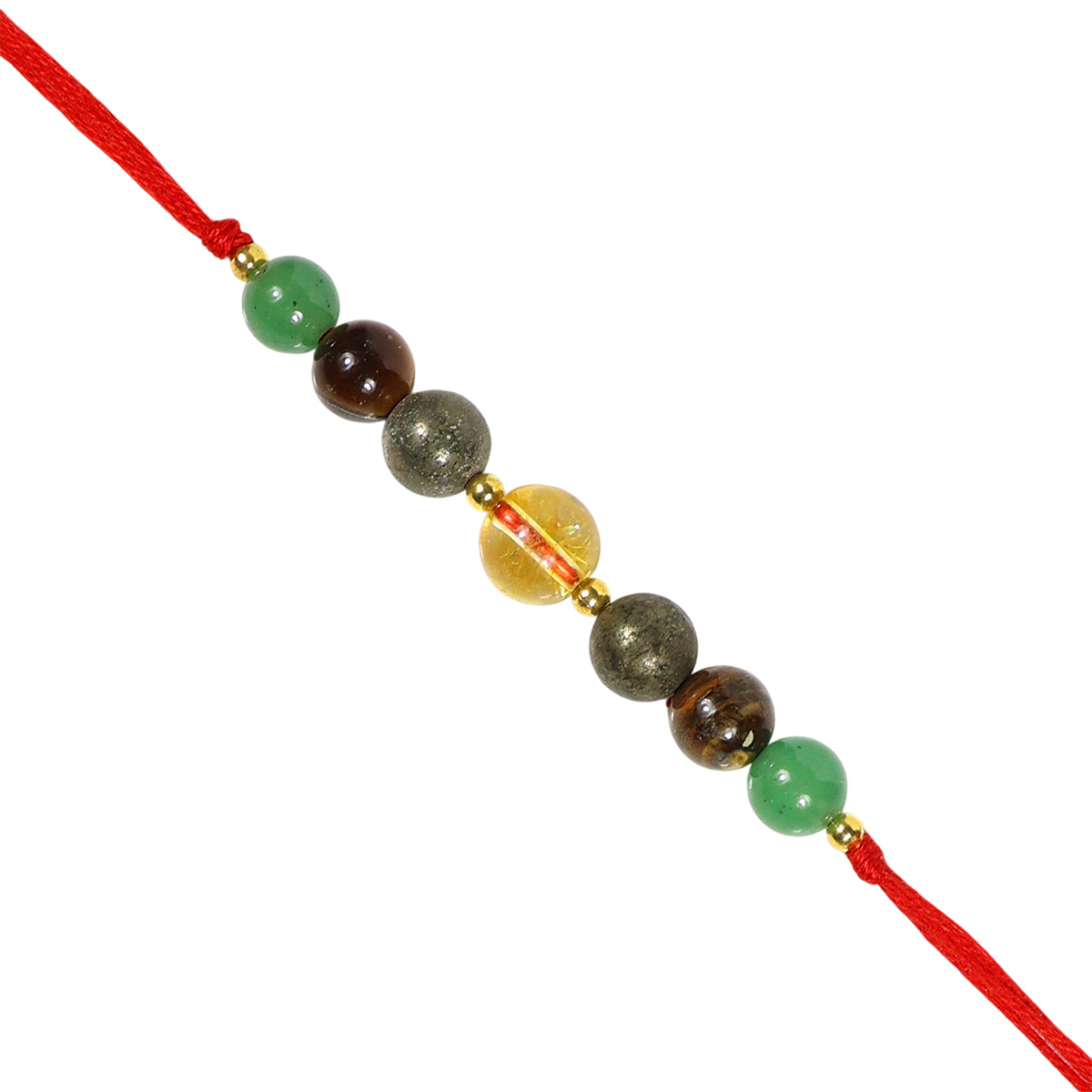Wealth Rakhi | Natural Citrine, Pyrite, Green Aventurine & Tiger Eye Crystal Stone Rakhi | Reiki Charged Handmade Raksha Bandhan Rakhi | Prosperity, Success & Positive Energy