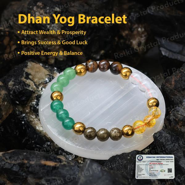 Certified Bracelet with Selenite Charging Plate Combo | Amethyst Citrine Tiger Eye Rose Quartz Sphatik Green Jade Pyrite Black Tourmaline Dhan Yog Money Magnet Bracelet