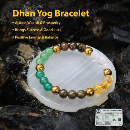 Certified Bracelet with Selenite Charging Plate Combo | Amethyst Citrine Tiger Eye Rose Quartz Sphatik Green Jade Pyrite Black Tourmaline Dhan Yog Money Magnet Bracelet