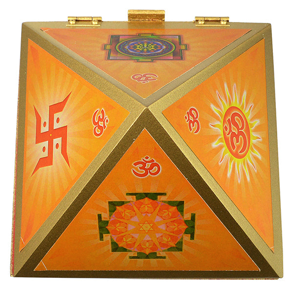Wooden Pyramid OM Symbol Wish Box 10.1 cm to 15.2 cm (4–6 Inch) | Handcrafted Wooden Vastu Pyramid with OM Symbol 