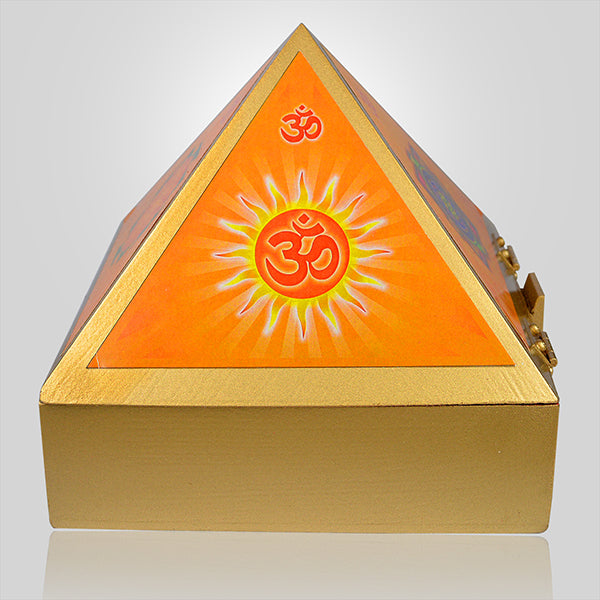 Wooden Pyramid OM Symbol Wish Box 10.1 cm to 15.2 cm (4–6 Inch) | Handcrafted Wooden Vastu Pyramid with OM Symbol & Wish Box | Spiritual Meditation Pyramid for Home, Office, Temple & Positive 