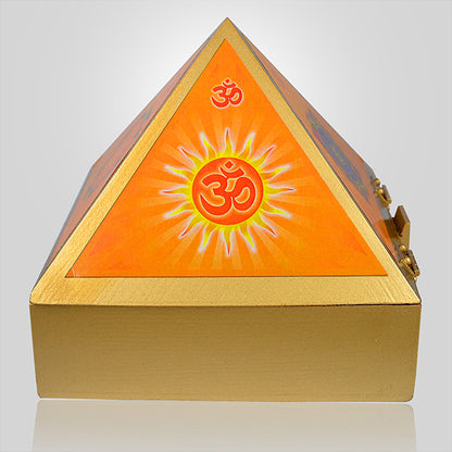 Wooden Pyramid OM Symbol Wish Box 10.1 cm to 15.2 cm (4–6 Inch) | Handcrafted Wooden Vastu Pyramid with OM Symbol & Wish Box | Spiritual Meditation Pyramid for Home, Office, Temple & Positive 