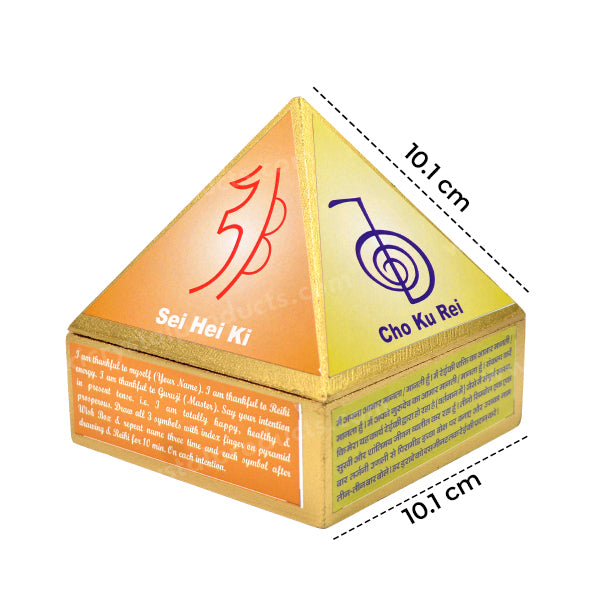 Wooden Pyramid Wish Box with Cho Ku Rei Reiki Symbol | 10.1 cm (4 Inch)