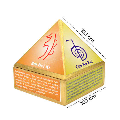 Wooden Pyramid Wish Box with Cho Ku Rei Reiki Symbol | 10.1 cm (4 Inch)