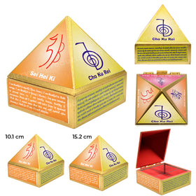 Wooden Pyramid Wish Box with Cho Ku Rei Reiki Symbol | 15.2 cm (6 Inch) Handcrafted Wooden Wish Box for Manifestation, Affirmations, Crystal Storage