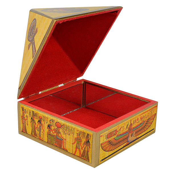 Wooden Pyramid Wish Box with Egyptian Sticker | 15.2 cm (6 Inch) Handcrafted Wooden Wish Box for Manifestation, Affirmations,