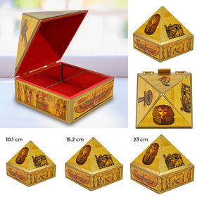 Wooden Pyramid Wish Box with Egyptian Sticker | 15.2 cm (6 Inch) Handcrafted Wooden Wish Box for Manifestation, Affirmations, Crystal Storage