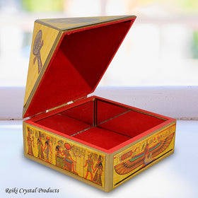 Wooden Pyramid Wish Box with Egyptian Symbol | 10.1 cm (4 Inch) Handcrafted Wooden Wish Box for Manifestation, Affirmations, Crystal Storage & Spiritual Décor