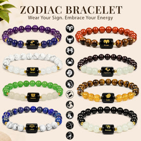 Certified Zodiac Birth Sign Gemstone Bracelet Collection | Certified Natural Crystal Bracelets for Aries, Taurus, Gemini, Cancer, Leo, Virgo, Libra, Scorpio, Sagittarius, Capricorn, Aquarius & Pisces | Astrology Bracelet for Men & Women