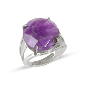 Natural Crystal Gemstone Adjustable Ring Round Cutting Shape Ring