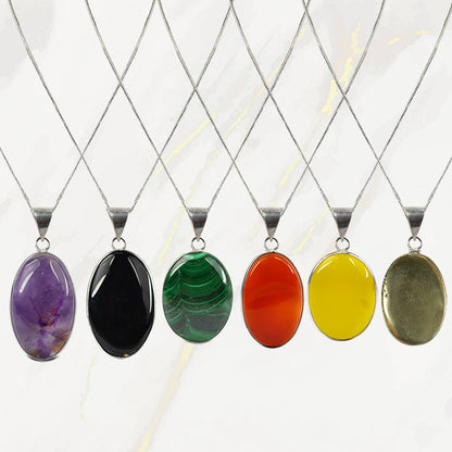 Natural AAA Quality Oval Shape Pendant - Locket with Metal Chain