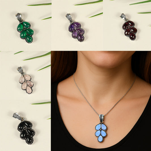 Natural Gemstone Crystal Pendant Locket with Chain for Women Girls