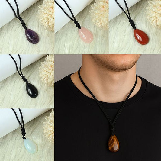 Natural Crytal Stone Drop Shape Pendant with Thrad for Unisex