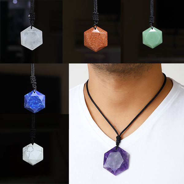 Natural Crystal Stone Star Shape Pendant with Thread for Unisex