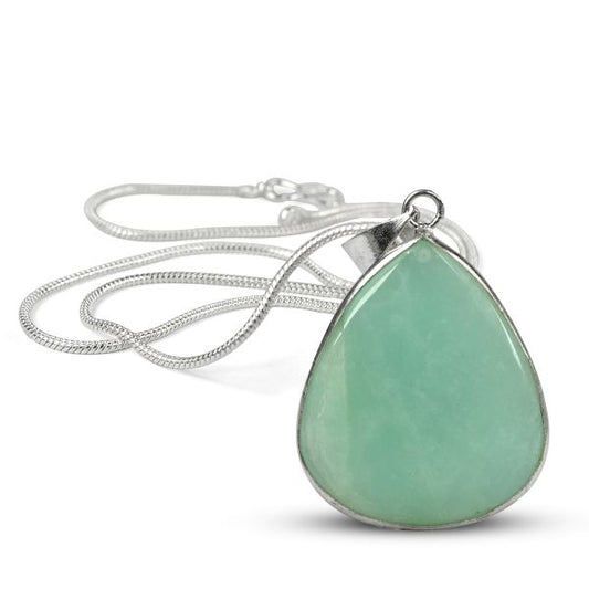 AAA Quality Amazonite Drop Shape Pendant with Metal Chain