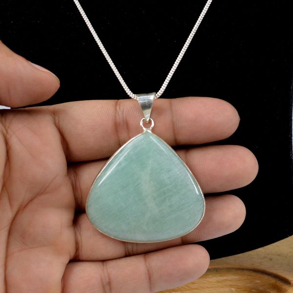 AAA Quality Amazonite Drop Shape Pendant with Metal Chain
