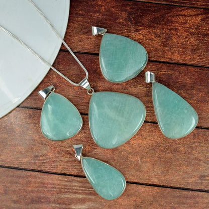 AAA Quality Amazonite Drop Shape Pendant with Metal Chain