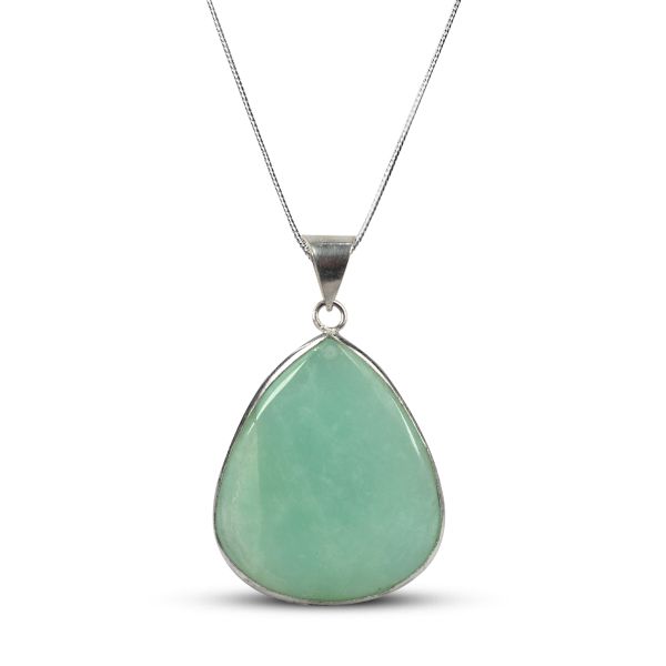 AAA Quality Amazonite Drop Shape Pendant with Metal Chain