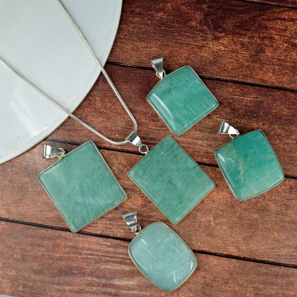 AAA Quality Amazonite Square Pendant With Chain