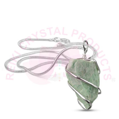 Natural Crystal Stone Wire Wrapped Pendant - Locket with Metal Chain