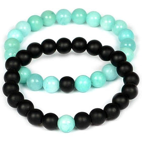 Natural Crystal Stone 8 mm Round Beads Couple Combo Bracelet