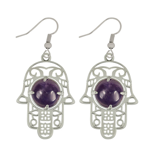Crystal Stone Hamsa Shape Earrings for Girls Women