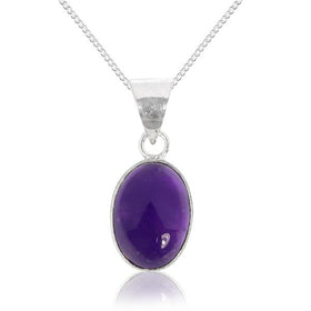 Natural Amethyst Oval Shape Pendant Locket with Metal Chain for Unisex
