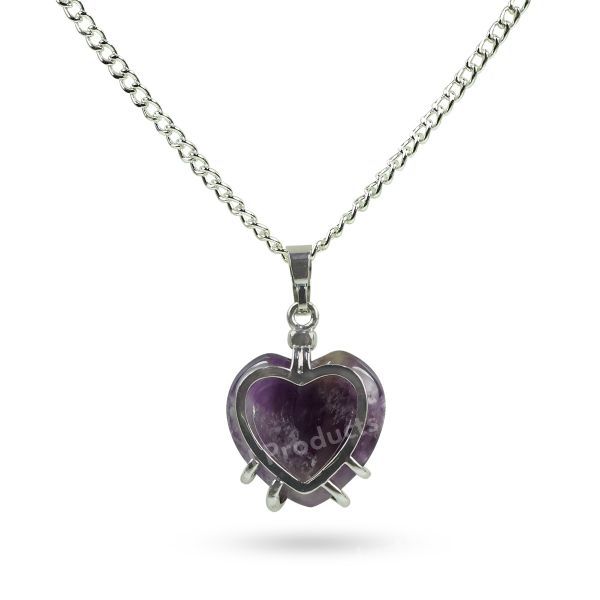 Natural Crystal Stone Heart Shape Pendant - Locket with Metal Chain