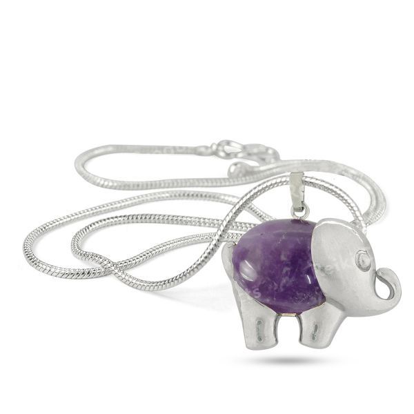 Natural Crystal Stone Elephant Shape Pendant - Locket with Metal Chain