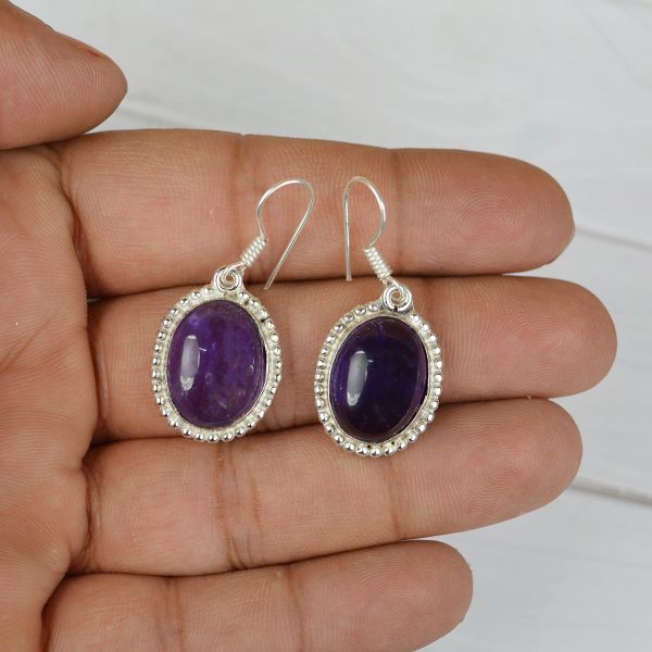 Amethyst Crystal Stone Oval Shape Earring
