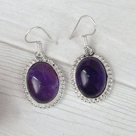 Polished Amethyst Violet Crystal Oval Earrings Close View