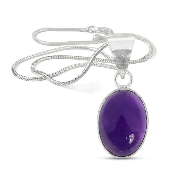 Natural Amethyst Oval Shape Pendant Locket with Metal Chain for Unisex